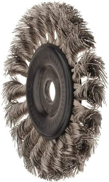 Osborn - 4" OD, 1/2" Arbor Hole, Knotted Stainless Steel Wheel Brush - 5/16" Face Width, 7/8" Trim Length, 0.014" Filament Diam, 20,000 RPM - Exact Tool & Supply