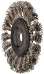 Osborn - 4" OD, 1/2" Arbor Hole, Knotted Stainless Steel Wheel Brush - 5/16" Face Width, 7/8" Trim Length, 0.014" Filament Diam, 20,000 RPM - Exact Tool & Supply