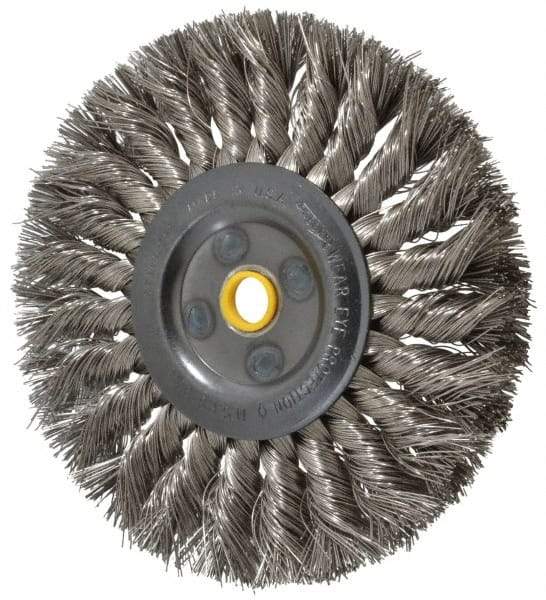 Osborn - 6" OD, 5/8" Arbor Hole, Knotted Stainless Steel Wheel Brush - 1/2" Face Width, 1-1/2" Trim Length, 0.016" Filament Diam, 9,000 RPM - Exact Tool & Supply