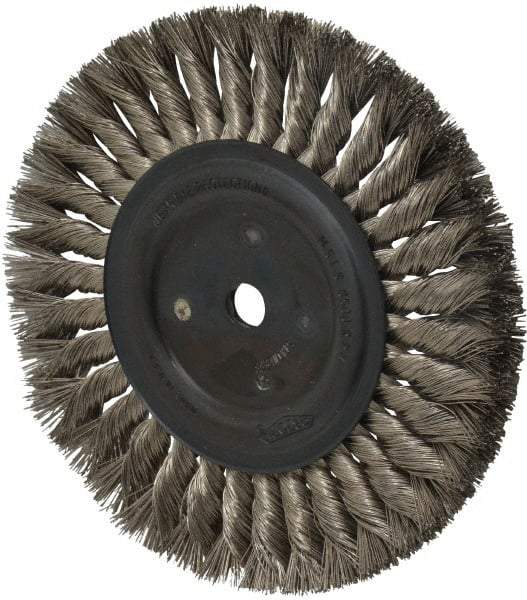 Osborn - 8" OD, 5/8" Arbor Hole, Knotted Stainless Steel Wheel Brush - 5/8" Face Width, 1-11/16" Trim Length, 0.016" Filament Diam, 8,500 RPM - Exact Tool & Supply
