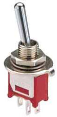 GC/Waldom - DPDT Miniature On-On Toggle Switch - Printed Circuit Terminal, Flat Lever Actuator, 125 VAC at 5 A & 250 VAC at 2 A - Exact Tool & Supply