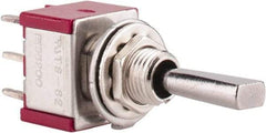 GC/Waldom - DPDT Miniature On-Off-On Toggle Switch - Printed Circuit Terminal, Flat Lever Actuator, 125 VAC at 5 A & 250 VAC at 2 A - Exact Tool & Supply