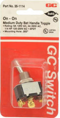 GC/Waldom - SPDT Medium Duty On-On Toggle Switch - Screw Terminal, Bat Handle Actuator, 1/4 hp at 125/250 VAC hp, 125 VAC at 6 A & 250 VAC at 3 A - Exact Tool & Supply