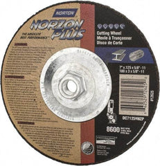 Norton - 7" Wheel Diam, 1/8" Wheel Thickness, Type 27 Depressed Center Wheel - Ceramic, 8,600 Max RPM, Compatible with Angle Grinder - Exact Tool & Supply