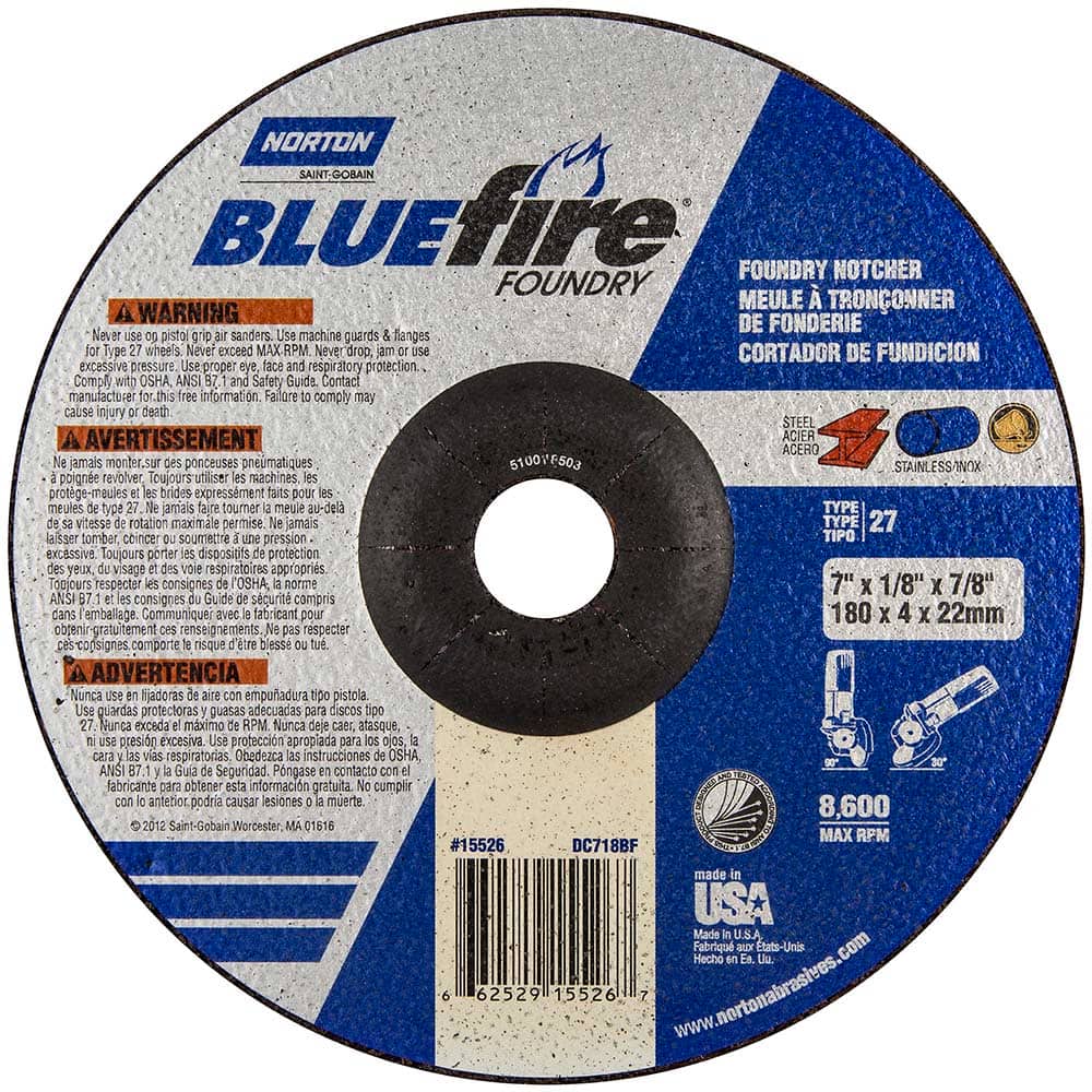 Norton - Depressed-Center Wheels Wheel Diameter (Inch): 7 Wheel Thickness (Inch): 1/8 - Exact Tool & Supply