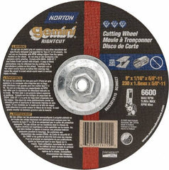 Norton - 9" Wheel Diam, 1/16" Wheel Thickness, Type 27 Depressed Center Wheel - Aluminum Oxide, 6,600 Max RPM, Compatible with Angle Grinder - Exact Tool & Supply