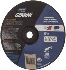 Norton - 24 Grit, 9" Wheel Diam, 1/4" Wheel Thickness, 7/8" Arbor Hole, Type 28 Depressed Center Wheel - Aluminum Oxide, 6,600 Max RPM, Compatible with Angle Grinder - Exact Tool & Supply