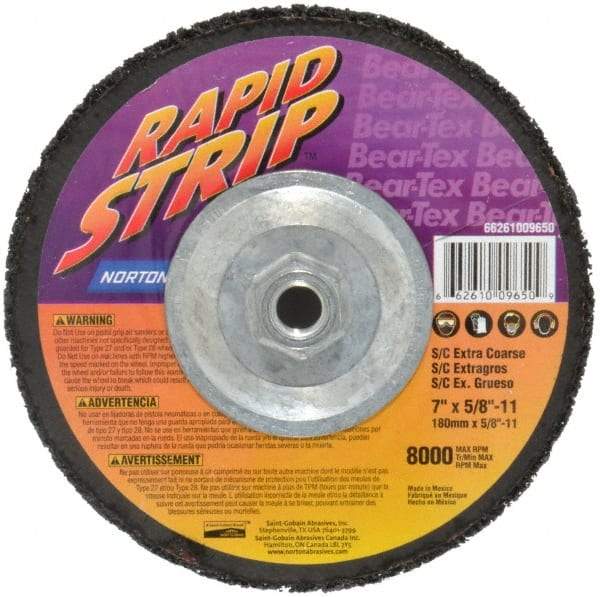 Norton - 7" Wheel Diam, 1/2" Wheel Thickness, Type 27 Depressed Center Wheel - Silicon Carbide, 8,000 Max RPM, Compatible with Angle Grinder, Drill, Flexible Shaft Motor & Straight Shaft Grinder - Exact Tool & Supply