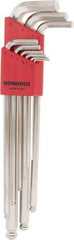Bondhus - 9 Piece L-Key Ball End Hex Key Set - Hex Range 1.5 to 10mm, 11" OAL, Protanium High Torque Steel - Exact Tool & Supply