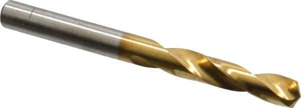 Chicago-Latrobe - 7/32" 135° Spiral Flute High Speed Steel Screw Machine Drill Bit - TiN Finish, Right Hand Cut, 1-1/4" Flute Length, 2-3/8" OAL, Split Point, Straight Shank - Exact Tool & Supply
