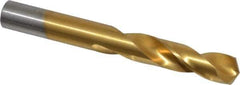 Chicago-Latrobe - 0.404" 135° Spiral Flute High Speed Steel Screw Machine Drill Bit - TiN Finish, Right Hand Cut, 1-15/16" Flute Length, 3-5/16" OAL, Split Point, Straight Shank - Exact Tool & Supply