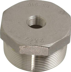 Merit Brass - 2 x 3/8" Grade 316 Stainless Steel Pipe Hex Bushing - MNPT x FNPT End Connections, 150 psi - Exact Tool & Supply