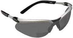 3M - +2.5, Gray Lenses, Scratch Resistant, Framed Magnifying Safety Glasses - UV Protection, Adjustable Temples, Silver/Black Plastic Frame, ANSI Z87.1-2003 - Exact Tool & Supply