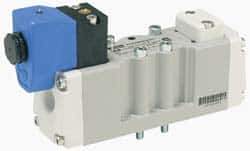 Parker - Four Way, Two Position, Aluminum Solenoid Valve - Normally Open Through Ports 1 & 2, Nitrile Seal - Exact Tool & Supply