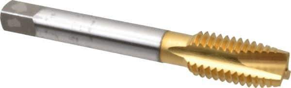 OSG - 1/2-13 UNC, 3 Flute, TiN Finish, High Speed Steel Spiral Point Tap - Plug Chamfer, Right Hand Thread, 3.38" OAL, 0.94" Thread Length, 0.367" Shank Diam, 3B Class of Fit, Series 105 - Exact Tool & Supply