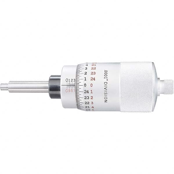 Starrett - 2 Inch, 2-1/16 Inch Plain Thimble, 5/16 Inch Diameter x 2-7/16 Inch Long Spindle, Mechanical Micrometer Head - Exact Tool & Supply