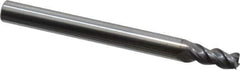 Niagara Cutter - 5/32", 5/16" LOC, 3/16" Shank Diam, 2" OAL, 3 Flute, Solid Carbide Square End Mill - Single End, TiCN Finish, Spiral Flute, 45° Helix, Centercutting, Right Hand Cut, Right Hand Flute, Series A345 - Exact Tool & Supply