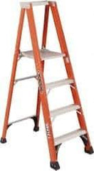 Louisville - 4 Steps, 4' High, Type IAA Rating, Fiberglass Platform Ladder - 375 Lb Capacity, 25-1/8" Base Width - Exact Tool & Supply
