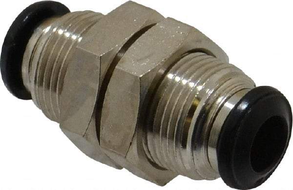 Alpha Technologies - 6mm Outside Diam, Nickel Plated Brass Push-to-Connect Tube Bulkhead Union - 250 Max psi, Tube to Tube Connection, Buna O-Ring - Exact Tool & Supply
