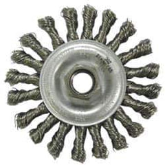 Anderson - 4" OD, M10x1.25 Arbor Hole, Knotted Stainless Steel Wheel Brush - 3/8" Face Width, 1" Trim Length, 0.02" Filament Diam, 20,000 RPM - Exact Tool & Supply