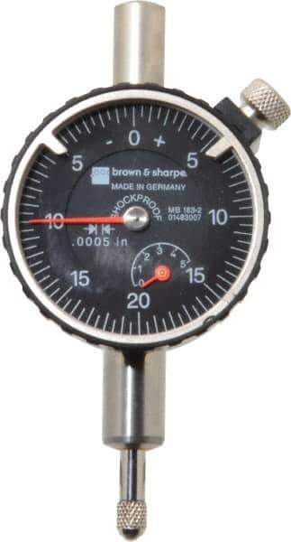 TESA Brown & Sharpe - 1/4" Range, 0-25-0 Dial Reading, 0.0005" Graduation Dial Drop Indicator - 1-11/16" Dial, 0.05" Range per Revolution, Revolution Counter - Exact Tool & Supply