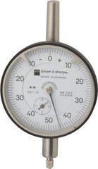 TESA Brown & Sharpe - 0.35" Range, 0-50-0 Dial Reading, 0.001" Graduation Dial Drop Indicator - 2-1/4" Dial, 0.1" Range per Revolution, Revolution Counter - Exact Tool & Supply