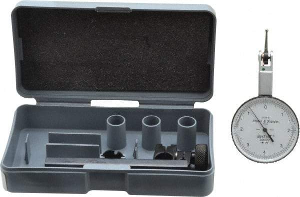 TESA Brown & Sharpe - 0.008 Inch Range, 0 Inch Dial Graduation, Horizontal Dial Test Indicator - 1-1/2 Inch White Dial, 0-4-0 Dial Reading, Accurate to 0.0001 Inch - Exact Tool & Supply
