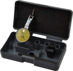 TESA Brown & Sharpe - 0.8 mm Range, 0.01 mm Dial Graduation, Horizontal Dial Test Indicator - 28 mm Yellow Dial, 0-0.4-0 Dial Reading, 0.01 mm - Exact Tool & Supply