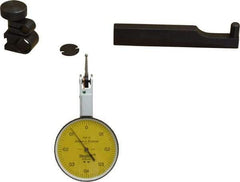 TESA Brown & Sharpe - 0.8 mm Range, 0.01 mm Dial Graduation, Horizontal Dial Test Indicator - 38 mm Yellow Dial, 0-0.4-0 Dial Reading, 0.01 mm - Exact Tool & Supply