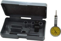 TESA Brown & Sharpe - 0.2 mm Range, 0.002 mm Dial Graduation, Horizontal Dial Test Indicator - 28 mm Yellow Dial, 0-100-0 Dial Reading, 0.002 mm - Exact Tool & Supply