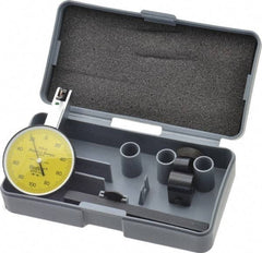 TESA Brown & Sharpe - 0.2 mm Range, 0.002 mm Dial Graduation, Horizontal Dial Test Indicator - 38 mm Yellow Dial, 0-100-0 Dial Reading, 0.002 mm - Exact Tool & Supply
