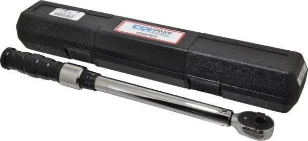 CDI - 3/8" Drive Click Type Adjustable Clicker Torque Wrench - 16.9 N/m to 132 N/m Torque, 16" OAL, 0.7 N/m Graduation - Exact Tool & Supply