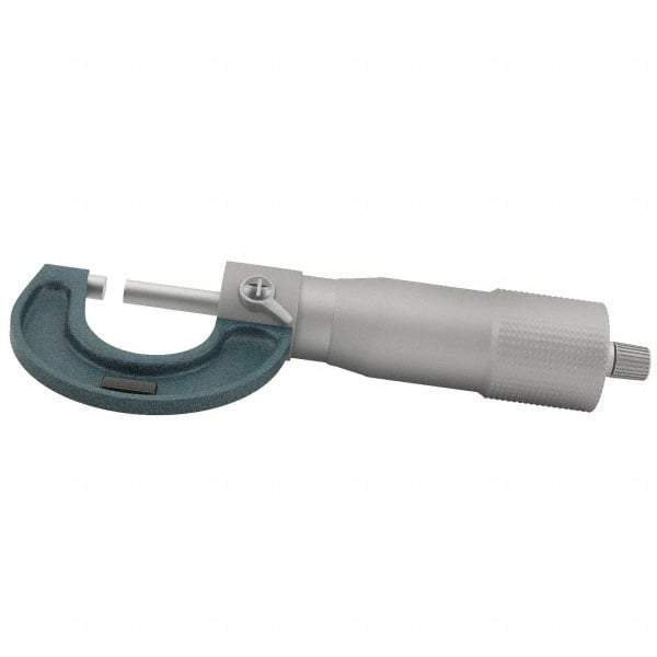 Mitutoyo - 0 to 25mm Range, 0.01mm Graduation, Mechanical Outside Micrometer - Ratchet Stop Thimble, Accurate to 0.0001" - Exact Tool & Supply