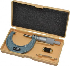 Mitutoyo - 25 to 50mm Range, 0.01mm Graduation, Mechanical Outside Micrometer - Ratchet Stop Thimble, Accurate to 0.0001" - Exact Tool & Supply