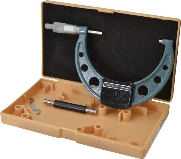 Mitutoyo - 100 to 125mm Range, 0.01mm Graduation, Mechanical Outside Micrometer - Ratchet Stop Thimble, Accurate to 0.0001" - Exact Tool & Supply