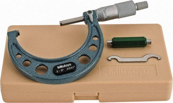 Mitutoyo - 2 to 3" Range, 0.0001" Graduation, Mechanical Outside Micrometer - Ratchet Stop Thimble, Accurate to 0.0001" - Exact Tool & Supply