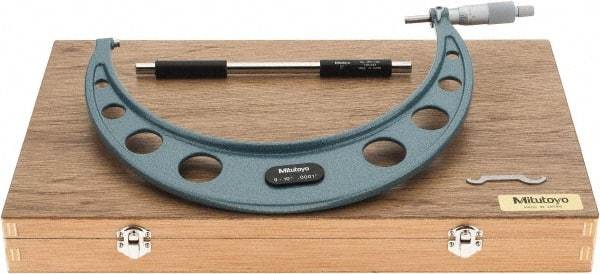 Mitutoyo - 9 to 10" Range, 0.0001" Graduation, Mechanical Outside Micrometer - Ratchet Stop Thimble, Accurate to 0.00025" - Exact Tool & Supply