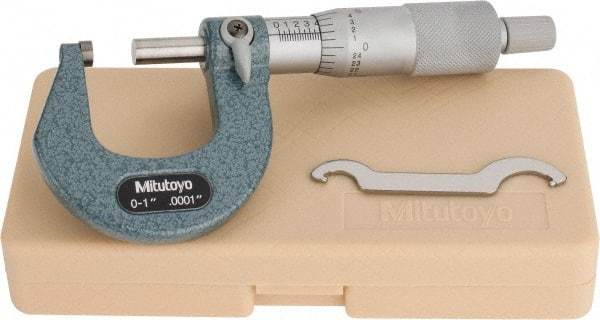 Mitutoyo - 0 to 1" Range, 0.0001" Graduation, Mechanical Outside Micrometer - Ratchet Stop Thimble, Accurate to 0.0001" - Exact Tool & Supply