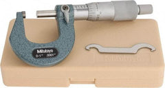 Mitutoyo - 0 to 1" Range, 0.0001" Graduation, Mechanical Outside Micrometer - Ratchet Stop Thimble, Accurate to 0.0001" - Exact Tool & Supply