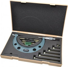 Mitutoyo - 6 Anvil, Mechanical, 0 to 6 Inch Range, Digital Counter Carbide Face Interchangeable Anvil Micrometer - Ratchet Stop Thimble, 0.00016 + 0.00004 (L/3) Inch Accuracy, 0.001 Inch Graduation, Includes Wooden Case - Exact Tool & Supply