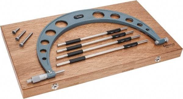 Mitutoyo - 4 Anvil, Mechanical, 12 to 16 Inch Range, Digital Counter Carbide Face Interchangeable Anvil Micrometer - Ratchet Stop Thimble, 0.00016 + 0.00004 (L/3) Inch Accuracy, 0.001 Inch Graduation, Includes Wooden Case - Exact Tool & Supply