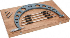 Mitutoyo - 4 Anvil, Mechanical, 12 to 16 Inch Range, Digital Counter Carbide Face Interchangeable Anvil Micrometer - Ratchet Stop Thimble, 0.00016 + 0.00004 (L/3) Inch Accuracy, 0.001 Inch Graduation, Includes Wooden Case - Exact Tool & Supply