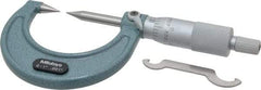 Mitutoyo - 1 Inch, 38mm Throat Depth, Ratchet Stop, Mechanical Point Micrometer - Accurate Up to 0.00015 Inch, 0.001 Inch Graduation, 0.5039 Inch Point Length, 30° Point Angle, 18mm Head Diameter, 6.35mm Spindle Diameter - Exact Tool & Supply