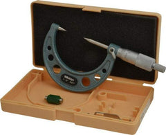 Mitutoyo - 1 to 2 Inch, 49mm Throat Depth, Ratchet Stop, Mechanical Point Micrometer - Accurate Up to 0.00015 Inch, 0.001 Inch Graduation, 0.5039 Inch Point Length, 30° Point Angle, 18mm Head Diameter, 6.35mm Spindle Diameter - Exact Tool & Supply