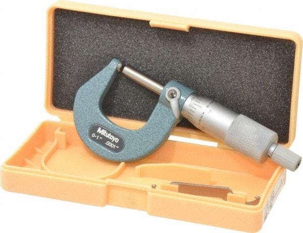 Mitutoyo - 1 Inch Max Measurement, 0.0001 Inch Graduation, Spherical Face Micrometer - Accuracy Up to 0.0002 Inch, Mechanical Operation, Ratchet Stop Thimble, Ball - Exact Tool & Supply
