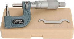 Mitutoyo - 1 Inch Measurement Range, 0.0001 Inch Graduation, Barrel Anvil, Ratchet Stop Thimble, Mechanical Tube Micrometer - Accurate Up to 0.0002 Inch, Carbide, Includes Plastic Case - Exact Tool & Supply