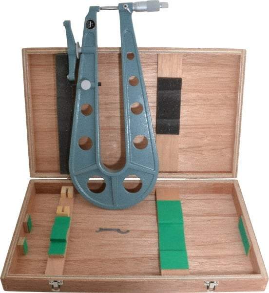 Mitutoyo - 0 to 1" Range, 0.001" Graduation, Mechanical Outside Micrometer - Ratchet Stop Thimble, 13" Throat Depth, Accurate to 0.0002" - Exact Tool & Supply