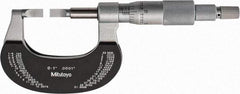 Mitutoyo - 0" to 1" Mechanical Satin Chrome Coated with Thermal Shield Blade Micrometer - 0.0002" Accuracy, 0.0001" Graduation, 0.75mm Blade Thickness, Ratchet Stop Thimble - Exact Tool & Supply