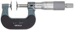 Mitutoyo - 25 to 50mm, 0.01mm Graduation, Ratchet Stop Thimble, Mechanical Disc Micrometer - 4 micro m Accuracy, 20mm Disc, 6.35mm Spindle - Exact Tool & Supply