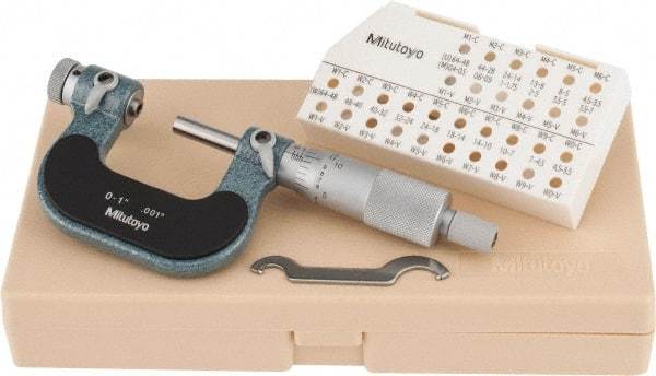 Mitutoyo - 0 to 1" Range, Mechanical Screw Thread Micrometer - Ratchet Stop Thimble, 0.001" Graduation, 0.0002" Accuracy - Exact Tool & Supply